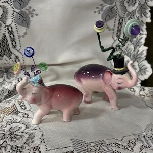 VintagePink Elephant Salt Pepper Shakers Relco Japan Top Hat Flower Bride Groom